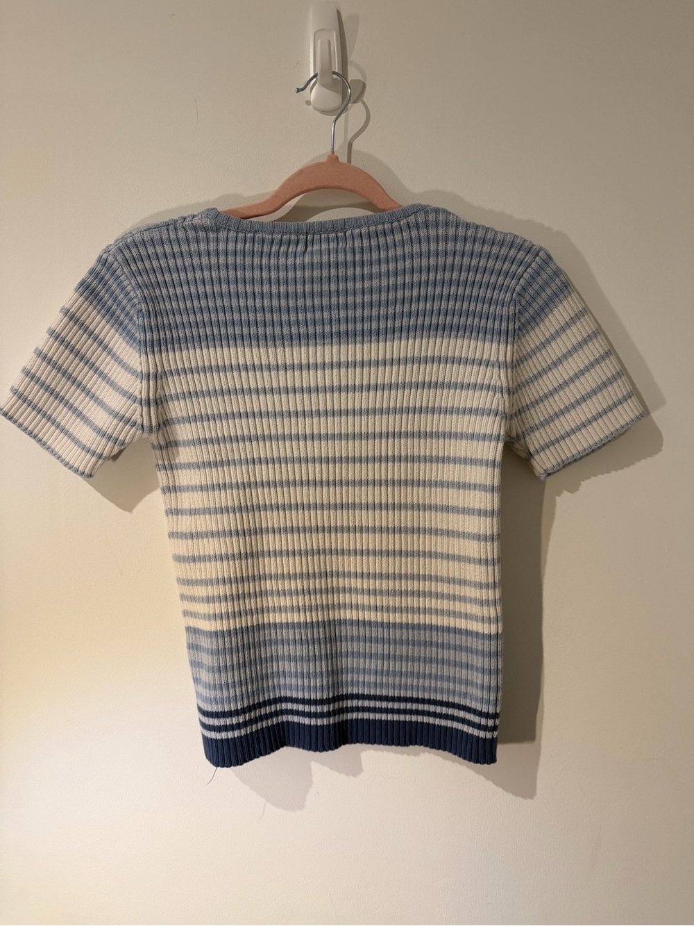 BARENA Blue and Cream Striped Rib Knit Short Sleeve Top %100 Cotton - Picture 3 of 4